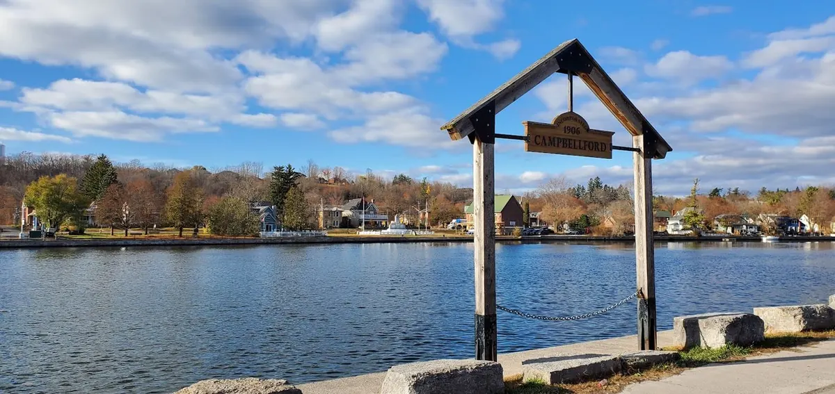 The Campbellford sign on the riverfront, a short walk from the restaurant